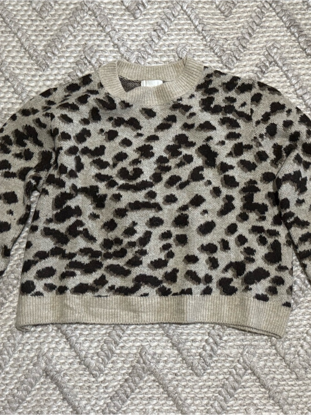 H&M Beige Crewneck Sweater with Black Leopard Print